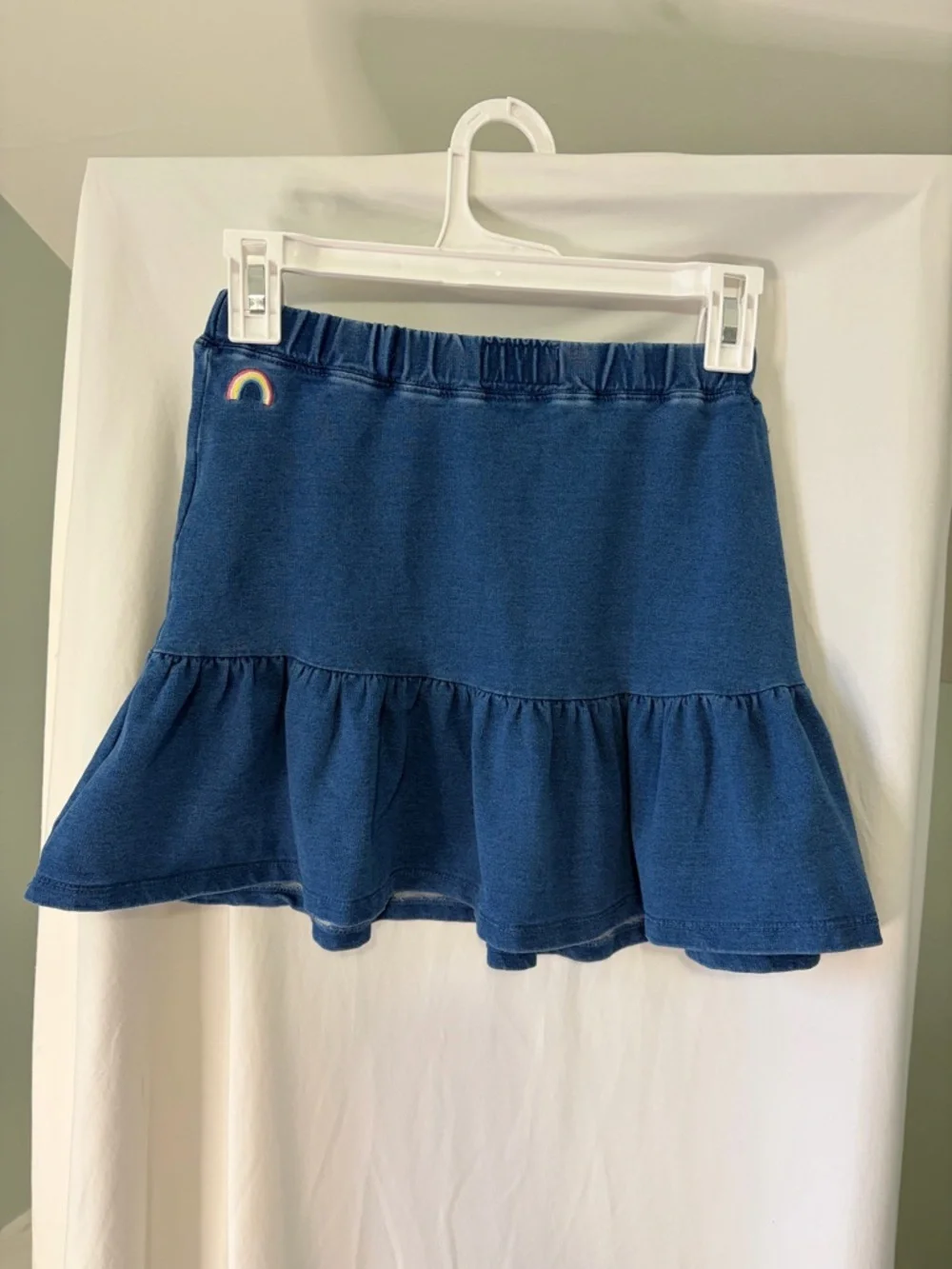 Joules Navy Striped Top with Multicolor Heart & Denim Blue Skirt size 7Y